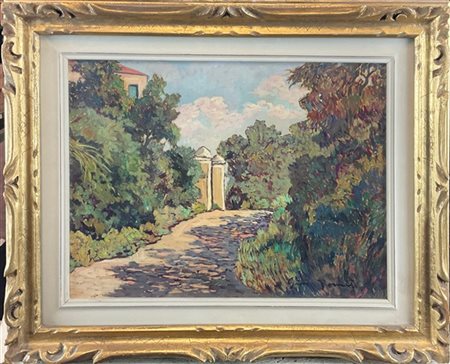 Gino Romiti "Vicolo toscano" 
olio su compensato (cm 30x40)
firmato in basso a d