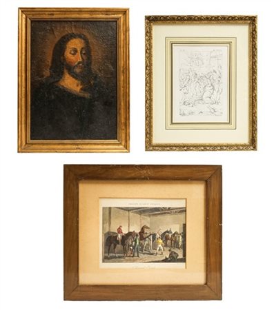 Lotto composto da un dipinto ad olio su tela raffigurante Cristo (cm 57x42) in