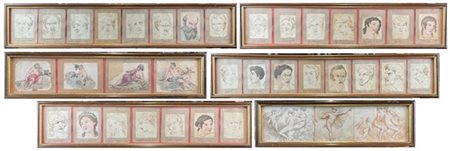 Lotto composto da trenta teste di carattere disegnate a penna con inchiostro ne