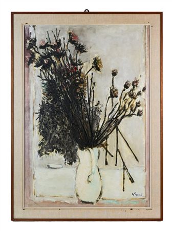 Giuseppe Succi “Vaso con fiori” olio su tella (cm 100x70) firmato in basso a des