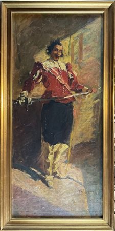 Enrico Ravetta "Costume di moschettiere secolo XVII" 
olio su tela aplicata a co
