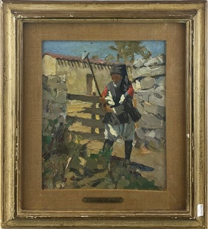 Alfredo Scocchera "Costume di Nuoro" Sardegna
olio su cartone (cm 31x26)
firmato