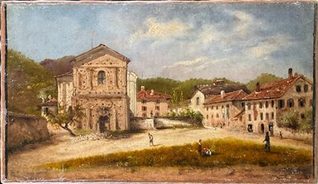 Scuola lombarda del secolo XIX

"Scorcio di paese" 
olio su carta applicata a t