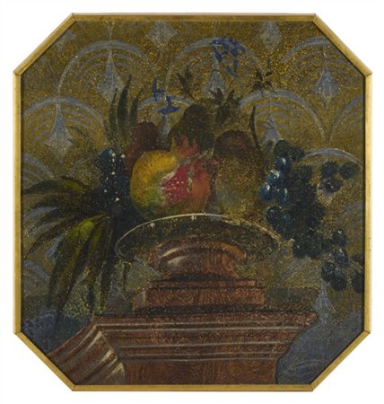 Gruppo di sei pannelli su tavoletta con cartelle dipinte a vaso di fiori, di fo