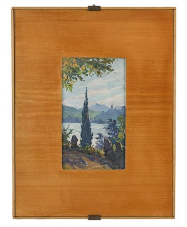 Firma indecifrata del secolo XX

"Cipresso lungo il lago" 
olio su tela applica