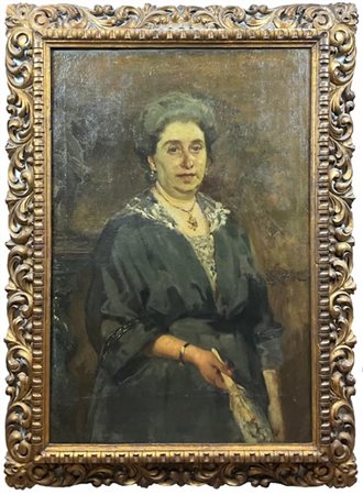 Enrico Ravetta "Ritratto della moglie Teresa Gasparini" 
olio su tela (cm 100x78