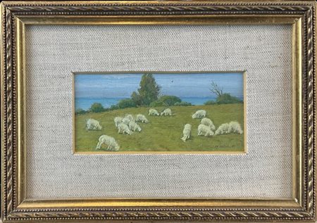 Mario Menichetti "Gregge" 
olio su tela (cm 5x11)
firmato in basso a destra
in c