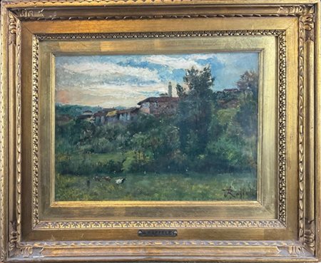Ambrogio Raffaele "Paesaggio" 
olio su cartone (cm 27,5x40)
firmato in basso a d
