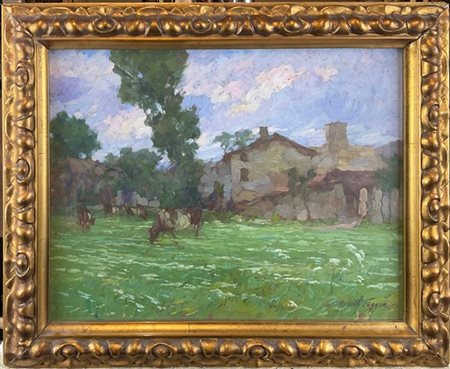 Mario Moretti Foggia "Pascolo" 
olio su tavola (cm 32x42)
firmato in basso a des