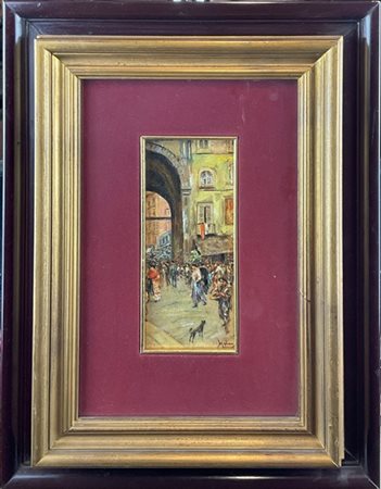 Vincenzo Migliaro "Scorcio napoletano" 
olio su compensato (cm 17,5x8)
firmato i