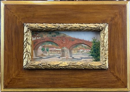 Giulio Sorbi "Ponte Medici" 
olio su tavoletta (cm 8x17,5)
firmato in basso a de