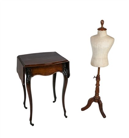 Lotto composto da un manichino per bambino in legno tornito e altri materiali s