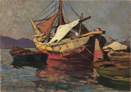 Carlo Domenici "Veliero" 
olio su compensato (cm 33,5x48,5)
firmato in basso sin