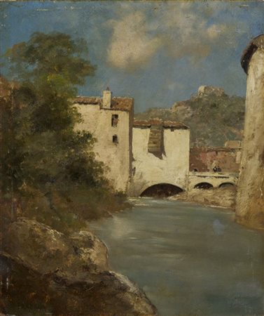 Pradilla 
"Scorcio di paese andaluso" 
olio su tavola (cm 29x24)
firmato in bas