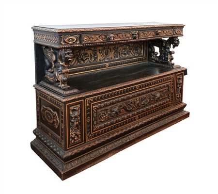 Servant in stile neorinascimentale a due ripiani e cassetti nella fascia, in le