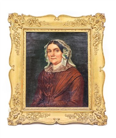 Ignoto del secolo XIX

"Ritratto di signora con cuffia" 
olio su tela applicata