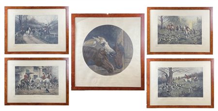 Lotto composto da quattro litografie policrome con scene di caccia inglese (cm