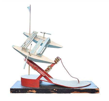 Ignoto. "Allegoria del Mare" ensemblement in metalli smaltati su base in legno.