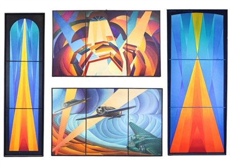 Lotto composto da quattro dipinti su tela di soggetto astratto e di misure dive