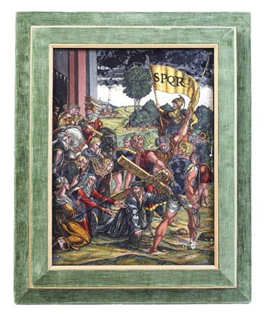 Arte veneta, seconda metà del secolo XVI. Cristo cade con la croce. Vetro eglom