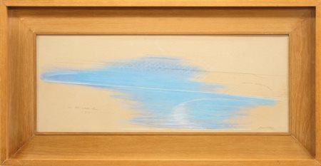 Piero Guccione, Pastello su carta intelata, Studio di mare, 1975, cm 25x65, Firma al Recto, Cartiglio...