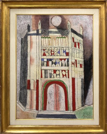Franco Gentilini, Il Battistero, 1956, Olio su tela sabbiata, cm 73x55,...