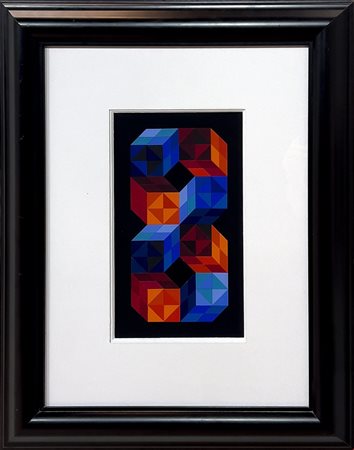 Victor Vasarely, Tridim, 1968, Collage e gouaches su carta, cm 42x24,...