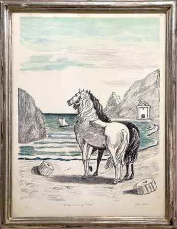 Giorgio De Chirico, Cavalli in riva al Tirreno, 1970, Litografia a 3 colori,...
