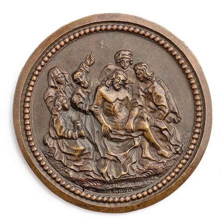  
Cristo deposto nel sepolcro con personaggi attorno Scuola francese XIX secolo
 