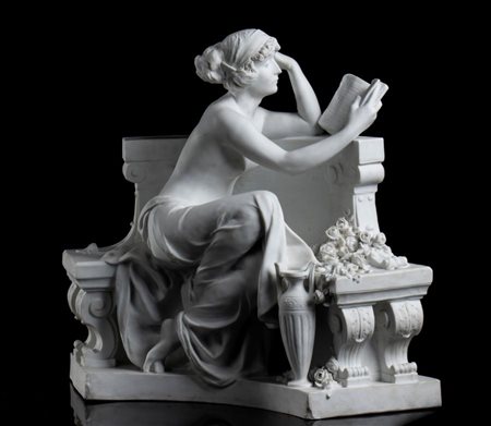 Louis Carier Belleuse (1848-1913)  
Scultura in porcellana di Biscuit Francia, XIX secolo
 Altezza x larghezza x profondità: 44 x 49 x 22 cm.