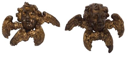  
Coppia di teste d'angelo in legno dorato XVIII secolo
 