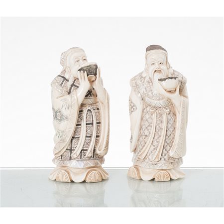 MAN. GIAPPONESE SECONDA METÀ XIX SECOLO, Coppia di sculture