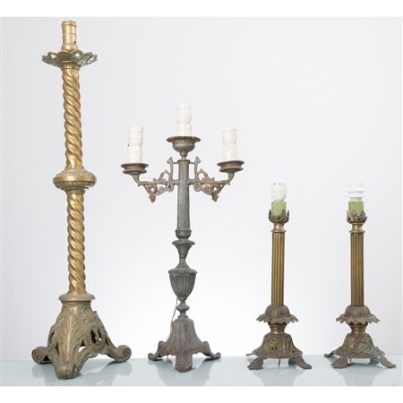 MAN. ITALIANA XIX SECOLO, Tre candelieri ed un candelabro