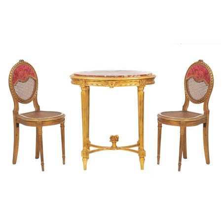 MANIFATTURA SICILIANA DEL XX SECOLO, Tavolino e due sedie