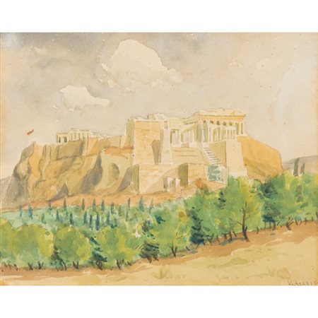 PITTORE DEL XX SECOLO, Rovine, Acquarello su carta