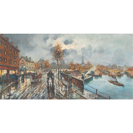 PITTORE DEL XX SECOLO, Veduta di Parigi, Olio su tela