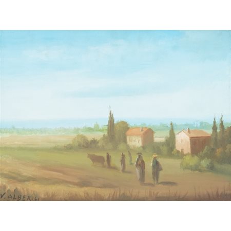 V. ALBERICI, Contadini, Olio su tela