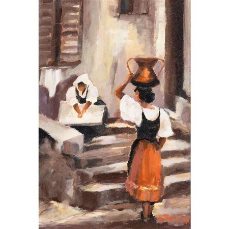 E. DELL'ASTA, Al lavatoio, Olio su tela