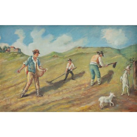 ANONIMO DEL XX SECOLO, Contadini, Olio su tela
