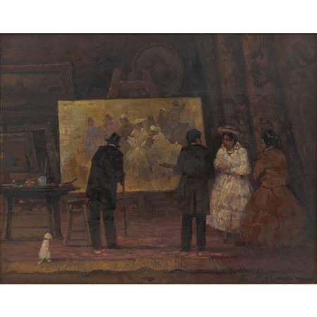 LUIGI MASINI, Nello studio del pittore, Olio su masonite