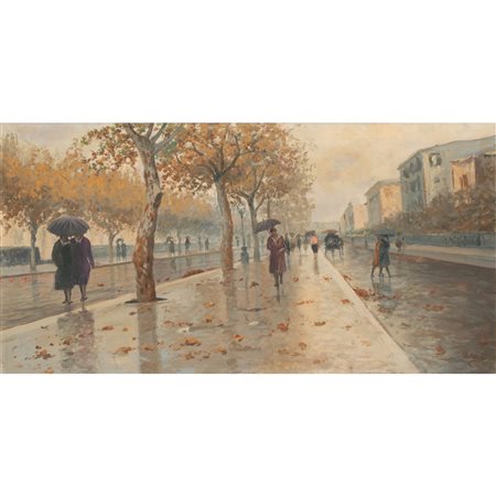 PITTORE DEL XIX/XX SEC., Via Libertà a Palermo, Olio su tela