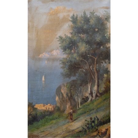 VINCENZO UDINE, Paesaggio marino, Olio su tela
