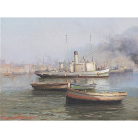 RAIMONDO MIRABELLA, Porto di Palermo, Olio su cartone