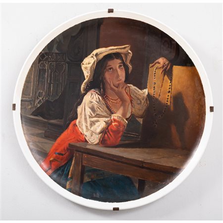 PITTORE DEL XIX SECOLO, Piatto in ceramica dipinta a mano