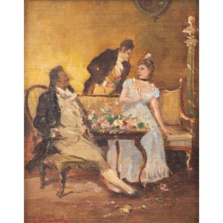 PITTORE DEL XX SECOLO, Interno con figura, Olio su tela