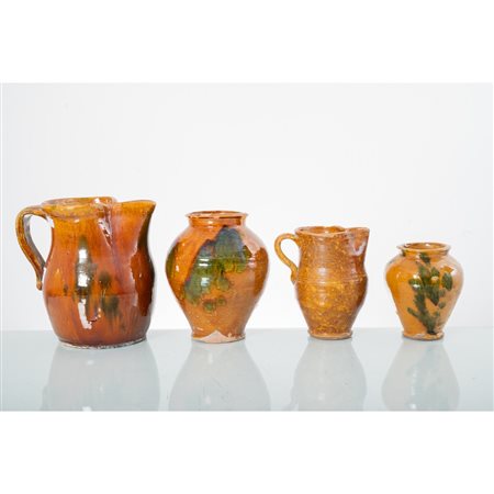 MANIFATTURA SICILIANA FINE XIX SEC., Cannata, brocca e 2 vasi