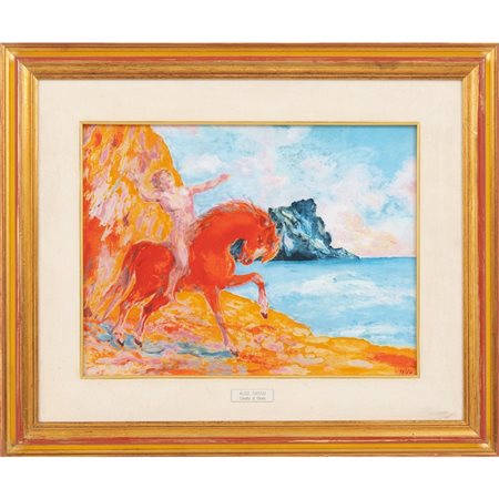 ALIGI SASSU, Formella in ceramica maiolicata