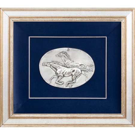 FRANCESCO MESSINA, Cavalli al galoppo, Bassorilievo in argento