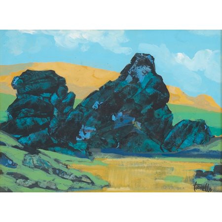 MARIO TORNELLO, Paesaggio, Olio su cartone telato