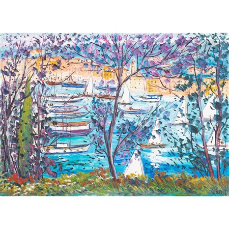 ANTONIO IALENTI, Veduta di Portofino, Olio su tela